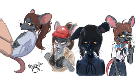 anthro black_bra black_clothing black_underwear bra clothing fast_food_uniform female lace_bra parody school_uniform simple_background solo underwear uniform yellow_eyes mr.foxman ratricia_(el-k) mammal murid murine rat rodent absurd_res hi_res sketch
