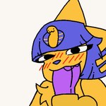 1:1 :3 animal_crossing animated ankha_(animal_crossing) blue_hair blush bob_cut bodily_fluids butters_(theenyface) female fur hair hi_res looking_at_viewer loop nintendo oral saliva short_loop short_playtime theenyface yellow_body yellow_fur