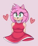 accessory anthro blush clothing dress female green_eyes hair_accessory hairband hands_behind_back pink_body slightly_chubby slightly_chubby_female smile solo sweater topwear turtleneck annoyingcatenby sega sonic_the_hedgehog_(series) amy_rose eulipotyphlan hedgehog mammal 5:6 hi_res