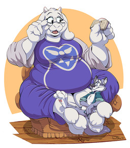 2_horns 3_toes 4_fingers anthro armchair biped black_nose blue_clothing blue_shirt blue_topwear book bottomless bottomless_anthro bottomless_male breasts chair claws closed_smile clothed clothed_anthro clothed_female clothed_male clothing collared_shirt countershade_face countershade_feet countershade_fur countershade_torso countershading dipstick_ears dress duo ear_markings ear_piercing ear_ring ear_stud eyebrows eyelashes eyewear feet female female_anthro finger_claws fingers floor floppy_ears fur furniture glasses grey_body grey_fur holding_book holding_eyewear holding_glasses holding_object horn humanoid_hands larger_anthro larger_female looking_up_at_another male male_anthro mature_anthro mature_female monotone_body monotone_fur monotone_tail mouth_closed multicolored_body multicolored_ears multicolored_fur open_clothing open_mouth open_shirt open_smile open_topwear overweight overweight_anthro overweight_female pawpads piercing pink_pawpads pink_tongue plantigrade purple_clothing purple_dress reading reading_book ring_piercing rolled_up_sleeves shirt simple_background sitting sitting_on_another sitting_on_armchair size_difference smaller_anthro smaller_male smile smiling_at_another tail teeth toe_claws toes tongue topwear two_tone_body two_tone_fur wearing_glasses white_body white_claws white_countershading white_eyebrows white_finger_claws white_fur white_horn white_inner_ear white_toe_claws wood wood_floor teaselbone undertale_(series) chairiel teaselbone_(character) toriel boss_monster_(undertale) bovid canid canine canis caprine goat mammal wolf 2019 digital_drawing_(artwork) digital_media_(artwork) shaded signature