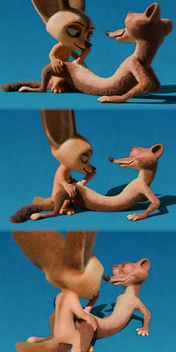 3_toes 4_fingers anal anal_penetration anthro balls barely_visible_balls barely_visible_genitalia big_ears black_nose blue_background brown_body brown_fur countershading duo erection eyes_closed feet fingers fur genitals hands_on_legs hands_on_thighs larger_penetrated licking long_body lying male male/male multiple_angles nude oral penetration penile penis penis_lick pink_penis sex simple_background size_difference smaller_male smile standing tan_body tan_fur text toes tongue rasterraccoon disney zootopia duke_weaselton finnick_(zootopia) canid canine fennec_fox fox mammal mustelid musteline true_fox true_musteline weasel 3d_(artwork) absurd_res blender_(artwork) digital_media_(artwork) english_text hi_res watermark