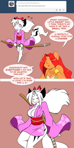 5_fingers <3 age_difference age_progression ambar anthro ask_blog barefoot bear biped black_markings bracelet breasts brown_fur cat chalo cleavage clothed clothing cub dialogue duo english_text eyes_closed feline female fur hair hair_bow hair_ribbon hikari_(chalo) holding_sword japanese_clothing jewelry katana kimono las_lindas loli long_hair long_tail mammal markings melee_weapon older_female pawpads pink_nose red_hair ribbons skimpy speech_bubble sword text weapon white_fur white_hair white_tail young younger_female
Rating: Questionable
Score: 7
User: Versperus
Date: October 20, 2018 5_fingers <3 age_difference age_progression ambar anthro ask_blog barefoot bear biped black_markings bracelet breasts brown_fur cat chalo cleavage clothed clothing cub dialogue duo english_text eyes_closed feline female fur hair hair_bow hair_ribbon hikari_(chalo) holding_sword japanese_clothing jewelry katana kimono las_lindas loli long_hair long_tail mammal markings melee_weapon older_female pawpads pink_nose red_hair ribbons skimpy speech_bubble sword text weapon white_fur white_hair white_tail young younger_female
Rating: Questionable
Score: 7
User: Versperus
Date: October 20, 2018