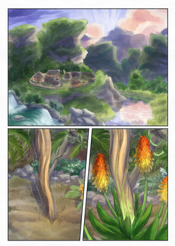 building day flower grass light magic motion_lines outside plant rock stick sunlight town water zero_pictured bjekkergauken 2025 colored comic hi_res