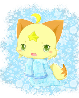 abstract_background ambiguous_gender anthro asian_clothing blue_clothing blue_kimono brown_body brown_fur cheek_tuft chibi clothing east_asian_clothing facial_tuft fur japanese_clothing kemono kimono open_mouth open_smile smile solo tuft yellow_body yellow_fur young young_anthro deaic yuexiaoxin_(deaic) canid canine fox mammal 2014 absurd_res hi_res