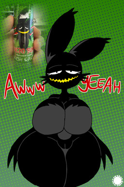 anthro big_breasts black_body breasts female genitals looking_at_viewer narrowed_eyes smile solo thick_thighs vulva thatdawgmurray lagomorph leporid mammal rabbit hi_res