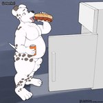 1:1 animal_genitalia appliance balls belly big_belly canid canine canis cudacore dalmatian domestic_dog eating feet food fridge fully_sheathed genitals hi_res kitchen_appliance male mammal nude pascal_(cudacore) paws pregnant pregnant_male sheath slightly_chubby toes