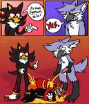 absurd_res anthro avian bodily_fluids colored comic dialogue dr._eggman duo english_text eulipotyphlan genital_fluids genitals gryphon hedgehog hi_res human male male/male mammal mythological_avian mythological_creature mythology peeing peeing_on_another penis sega shadow_the_hedgehog sonic_the_hedgehog_(series) text urine wickedwhiskerz
