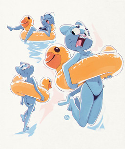 anthro bikini blush butt clothing eyes_closed female open_mouth pool_toy smile solo swimwear two-piece_swimsuit water edtropolis cartoon_network the_amazing_world_of_gumball nicole_watterson anatid anseriform avian bird domestic_cat duck felid feline felis mammal hi_res