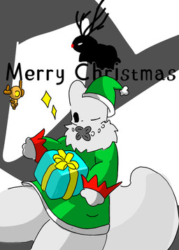 anthro box christmas_clothing clothing container female gift_box holidays jewelry necklace pendant solo peanut~1314 christmas rain_world videocult peanut_(peanut~1314) slugcat hi_res