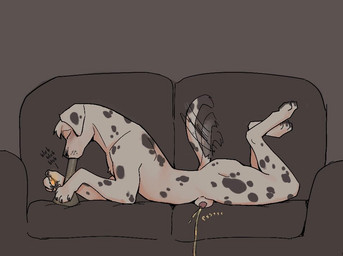 anatomically_correct animal_genitalia animal_penis anthro bodily_fluids bong canine_genitalia canine_penis casual_urination drugs eyes_closed floppy_ears fur furniture genital_fluids genitals lying male male_peeing marijuana markings on_front on_sofa paws peeing penis penis_tip sheath simple_background smoking smoking_marijuana sofa solo spots spotted_body spotted_fur substance_intoxication tail tail_motion tailwag text urine watersports krakencalamari canid canine canis dalmatian domestic_dog mammal