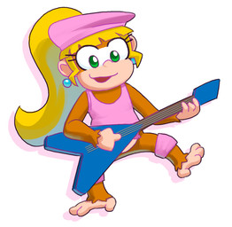 biped bottomless clothed clothing electric_guitar female front_view guitar hair holding_object musical_instrument pink_clothing playing_music plucked_string_instrument ponytail shirt simple_background solo string_instrument tank_top topwear white_background minus8 donkey_kong_(series) nintendo dixie_kong kong mammal primate hi_res