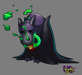 2_horns 2_toes ambiguous_feral ambiguous_gender apple black_horn black_mask black_wings feet feral food fruit green_smoke grey_background horn light no_eyebrows plant purple_body purple_skin simple_background sleeping smoke smoke_from_nose solo standing text title toes tube wings inkarat_mittongtare grimmlins_tale grimmlin reptile scalie snoozard 2022 absurd_res clip_studio_paint_(artwork) colored digital_drawing_(artwork) digital_media_(artwork) english_description english_text full-length_portrait hi_res lighting official_art portrait shaded
