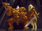 anthro armor bottomwear clothed clothing digitigrade duo loincloth male melee_weapon muscular polearm shield small_head spear sword weapon oniontrain dark_souls fromsoftware undertale undertale_(series) dragonslayer_ornstein executioner_smough greater_dog lesser_dog canid canine canis domestic_dog mammal 2015