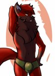 anthro bulge clothed clothing detailed_bulge hands_behind_head looking_at_viewer male partially_clothed pose posing_for_picture solo underwear jarlium blaze_wolf canid canine canis mammal wolf hi_res