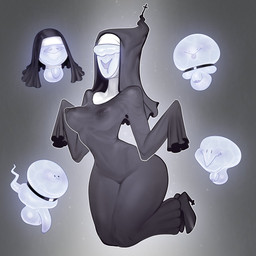 :3 areola balls big_balls big_breasts blep bodily_fluids breasts choker clothing cross drooling eyes_closed female flaccid floating footwear genitals group habit high_heels jewelry male navel necklace nipple_outline nipple_piercing nipples not_furry nun open_mouth open_smile oversized_clothing penis piercing piercing_outline ring_piercing saliva shoes smile thick_thighs tongue tongue_out veil vulva wide_hips derek_hetrick sister_agnes_(derek_hetrick) ghost humanoid monster monstrous_humanoid spirit 1:1 2021 hi_res