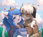 anthro blue_eyes blue_hair cloud duo female hair heart_symbol holding_object holding_plushie male male/female one_eye_closed outside plushie smile tail white_hair lalamedli cyberconnect2 fuga:_melodies_of_steel little_tail_bronx britz_strudel sheena_falafel canid canine caninu canis dobermann domestic_cat domestic_dog felid feline felineko felis mammal pinscher russian_blue digital_media_(artwork) hi_res