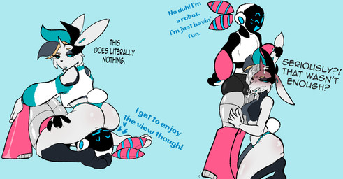 angry anthro balls big_butt bodily_fluids bored breasts butt clothing cum cum_in_mouth cum_inside cum_on_balls cum_on_face dialogue duo facesitting female genital_fluids genitals hand_on_leg hand_on_thigh horn kneeling larger_female machine male male/female one_eye_closed penis penis_on_face sitting sitting_on_another size_difference small_breasts text thick_thighs thong underwear wink susieruu lagomorph leporid mammal rabbit robot absurd_res english_text hi_res