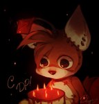 2_tails anthro belly black_background cake candle candlelight dessert doll fire food light male multi_tail orange_body plushie seam_(sewing) simple_background solo stitch_(sewing) tail text white_belly anpiii sega sonic_the_hedgehog_(series) tails_doll animate_inanimate living_doll hi_res translated