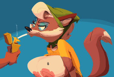 anthro areola big_breasts blonde_hair blue_background blue_eyes blue_eyeshadow breasts brown_body brown_fur cigarette clothed clothing clothing_lift disembodied_hand duo elderly elderly_anthro elderly_female exposed_breasts eyeshadow female fire fur hair half-closed_eyes headscarf holding_object lighter makeup markings mature_anthro mature_female mole_(marking) mouth_hold multicolored_body multicolored_fur narrowed_eyes nipples pink_areola pink_nipples shirt shirt_lift simple_background smoke smoking solo_focus tan_body tan_fur topwear two_tone_body two_tone_fur smutbooru canid canine fox mammal aliasing binary_drawing digital_drawing_(artwork) digital_media_(artwork) hi_res