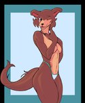 anthro breasts brown_body brown_fur clothed clothing covering covering_breasts female fingers fur multicolored_body multicolored_fur one_eye_closed open_mouth partially_clothed purple_eyes solo standing tan_body tan_fur topless two_tone_body two_tone_fur under_boob f_draws beastars juno_(beastars) canid canine canis mammal wolf hi_res portrait three-quarter_portrait