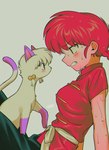 big_breasts breasts clothed clothing duo female feral wet wet_clothing enaic31 ranma_1/2 ranma_saotome shampoo_(ranma_1/2) domestic_cat felid feline felis human mammal absurd_res hi_res