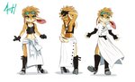 anthro clothed clothing coat eyewear female fur goggles green_eyes grin lab_coat multiple_poses pose simple_background smile solo standing topwear white_background yellow_body yellow_fur skeleion ash_bunny_(skeleion) lagomorph leporid mammal rabbit 2017 digital_media_(artwork)