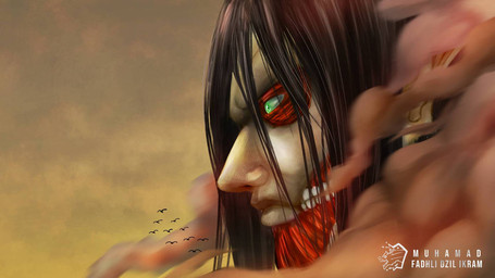 black_hair exposed_muscle exposed_teeth green_eyes hair humanoid_pointy_ears macro pointy_ears side_view steam mfdiart attack_on_titan eren_jaeger ambient_bird humanoid monster titan_(attack_on_titan) 2022