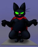 anthro balls black_body black_fur cape clothing digitigrade erection fur genitals green_eyes male nude penis red_clothing solo neenya cartoon_network mao_mao:_heroes_of_pure_heart sheriff_mao_mao_mao domestic_cat felid feline felis mammal hi_res