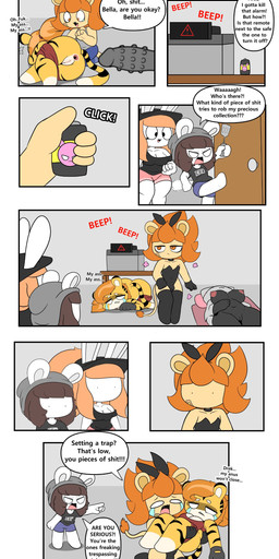 anal anthro anus bottomwear bottomwear_down bunny_costume clothed clothing costume dialogue dildo female feral forced forced_anal gaping gaping_anus hat headgear headwear lying male on_side pants pants_down partially_clothed rape sex sex_toy spatula speech_bubble stripes tail text tools tonytoran bella_(tonytoran) drake_(tonytoran) ghost_cat_(tonytoran) tina_(tonytoran) tony_(tonytoran) chinchilla chinchillid domestic_cat felid feline felis ghost lagomorph leporid lion mammal pantherine rabbit rodent spirit tiger absurd_res comic english_text hi_res