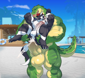 abs anal anal_orgasm anal_penetration anthro aroused aroused_face balls barazoku biceps big_balls big_penis black_body blue_eyes bodily_fluids butt butt_grab carrying_another carrying_partner carrying_position cum cum_drip cum_in_ass cum_inside cum_string cumshot dripping duo ejaculation erection from_behind_position genital_fluids genitals green_body hair hand_on_butt hands-free horn huge_penis lifeguard looking_down looking_pleasured male male/male markings muscular muscular_anthro muscular_male nipples orgasm orgasm_face pecs penetration penis red_hair rough_sex seductive sex shy size_difference smaller_penetrated smile smirk spread_butt spreading steam swimming_pool tail tattoo teeth thick_penis tongue tongue_out triceps vein veiny_penis yellow_eyes mafekoba league_of_legends mythology riot_games tencent pool_party_renekton renekton telius crocodile crocodilian dragon mythological_creature mythological_scalie reptile scalie hi_res