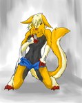 anthro clothing femboy fur kemono male solo tail 224224 nintendo pokemon johnsergal_(character) canid canine chimera generation_4_pokemon hybrid lucario mammal pokemon_(species) sergal absurd_res hi_res