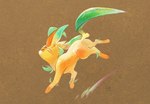 ambiguous_gender brown_eyes feral fur midair simple_background solo tail yellow_body yellow_fur meifordart nintendo pokemon eeveelution generation_4_pokemon leafeon pokemon_(species) 2025 signature