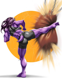 action_pose anthro back_muscles bra breasts butt claws clothing exercise feet female furgonomics hair kick long_hair muscular muscular_anthro muscular_female muscular_thighs nails pose punching_bag purple_body purple_scales purple_skin rear_view scales sharp_nails sharp_toenails short_tail simple_background solo sports_bra tail tight_clothing toe_claws toenails toes underwear white_background workout r62_art deltarune undertale_(series) susie_(deltarune) dinosaur prehistoric_species reptile scalie 3:4 hi_res