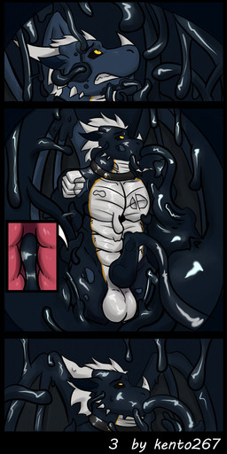 5_fingers anal animal_genitalia animal_penis anthro assimilation blue_body collar corruption egg fellatio fingers forced forced_transformation fur genitals goo-connected_lips goo_suit goo_transformation hair hypnosis knot latex male mind_break mind_control multicolored_body multicolored_fur oral oral_penetration paws penetration penile penis scared sex solo tentacles transformation trapped two_tone_body two_tone_fur white_hair wings yellow_eyes kento267 mythology talen dragon goo_creature mythological_creature mythological_scalie reptile scalie symbiote comic hi_res
