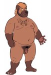 4_toes 5_fingers anthro black_nose brown_body brown_fur claws facial_hair feet fingers fur genitals hair hindpaw humanoid_hands male navel nipples nude orange_hair overweight overweight_male paws penis slightly_chubby slightly_chubby_anthro slightly_chubby_male smile solo standing teeth toe_claws toes burrserk gambi hyena mammal spotted_hyena 2022 hi_res