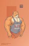 anthro areola big_bulge big_muscles blue_eyes bottomwear bulge clothing huge_muscles hyper hyper_muscles male markings muscular muscular_anthro muscular_male nipples pecs shirt shorts simple_background solo tank_top topwear purrcules_(artist) purrcules_(character) felid hybrid liger lion mammal pantherine tiger 2016 hi_res