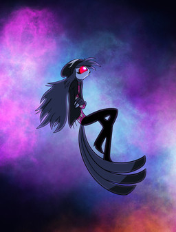 anthro black_hair clothing cosmic_background feathers female floating flowing_hair hair headgear headwear hovering jacket long_hair looking_up nebula pink_clothing pink_hair pink_shirt pink_topwear pupils shirt side_view solo space space_background star_shirt tail tail_feathers thin_legs thin_thighs topwear universe white_pupils elcee_rod hellaverse helluva_boss octavia_(helluva_boss) animal_humanoid avian avian_demon avian_humanoid bird bird_humanoid demon demon_humanoid humanoid colored digital_drawing_(artwork) digital_media_(artwork) hi_res
