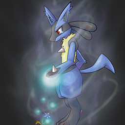 ambiguous_gender anthro biped blue_body blue_fur digitigrade flower fur inner_ear_fluff pawpads paws plant red_eyes side_view simple_background solo spikes spikes_(anatomy) standing tail tuft yellow_body yellow_fur fenikusu nintendo pokemon canid generation_4_pokemon lucario mammal pokemon_(species) 2007 digital_media_(artwork) japanese_description