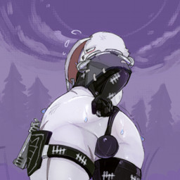 anthro big_butt biped bodily_fluids bulge bulge_from_behind butt chain clothing ear_piercing ear_ring glistening glistening_butt legwear low-angle_view male male_anthro one-piece_swimsuit piercing ring_piercing scar shield_potion solo sweat swimwear thick_thighs weapon wide_hips ongongio epic_games fortnite nitehare_(fortnite) hare lagomorph leporid mammal rabbit