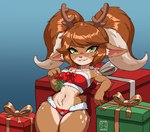 abs antlers bottom_heavy breasts christmas_clothing clothed clothing curvy_figure female holidays horn huge_hips huge_thighs humanoid_pointy_ears mistletoe navel pigtails plant pointy_ears short_stack skimpy small_waist solo thick_thighs voluptuous voluptuous_female wide_hips sephyra christmas league_of_legends riot_games tencent poppy_(lol) snow_fawn_poppy_(lol) animal_humanoid deer deer_humanoid humanoid mammal mammal_humanoid yordle hi_res