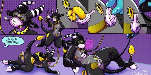 bdsm bondage bondage_gear bound collar drone dronification gas gas_mask handles_on_hips horizontal_pupils hypnosis hypnotic_visor inflatable_toy inflating inflation latex leash leash_pull leashed_collar mask mind_control pheromones plug plug_insertion pupils toy wing_restraint animal_humanoid bovid bovid_humanoid caprine caprine_demon caprine_humanoid demon humanoid mammal mammal_humanoid 2:1 hi_res nonbinary_(lore)