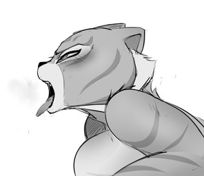 ahegao anthro big_breasts blush bodily_fluids breasts breath defeat defeated defeated_heroine ejaculation eye_roll female looking_pleasured nude orgasm orgasm_face saliva saliva_on_tongue saliva_string sharp_teeth solo teeth tongue tongue_out argosornstein dreamworks kung_fu_panda master_tigress felid feline mammal pantherine tiger absurd_res hi_res monochrome