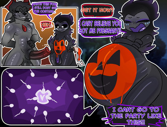 anthro balls beak belly big_belly blush bodily_fluids bodypaint cum dialogue duo erection femboy fur genital_fluids genitals grey_body grin hair heart_symbol holidays hooves impregnation male male/male male_impregnation male_penetrating nipples nude ovum ovum_with_heart penetration penis pregnant pregnant_anthro pregnant_male pumpkin_belly sex simple_background smile sperm_cell text halfpricesouls european_mythology greek_mythology halloween mythology egalia steel_fableheart avian bird bovid bovine mammal minotaur owl absurd_res comic digital_media_(artwork) english_text hi_res