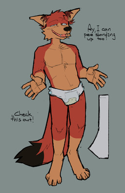 anthro bodily_fluids clothed clothing countershading dialogue diaper fur genital_fluids male orange_body orange_fur solo standing talking_to_viewer text unclean_diaper urine used_diaper using_diaper wearing_diaper wet_diaper wetting wetting_diaper openfracturesday canid canine fox mammal 2026 digital_drawing_(artwork) digital_media_(artwork) english_text hi_res trans_(lore) trans_man_(lore)