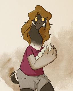 anthro egg female hair holding_object long_hair long_neck nervous nervous_smile simple_background solo textured_background gaylebullhorn gayle_goosebeak anatid anseriform anserine avian bird canada_goose goose hi_res