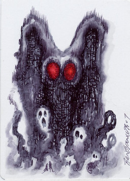 abstract_art ambiguous_gender big_eyes group red_eyes simple_background wings fobiapharmer ron_spencer mothman cryptid ghost monster spirit 2007 signature traditional_media_(artwork)