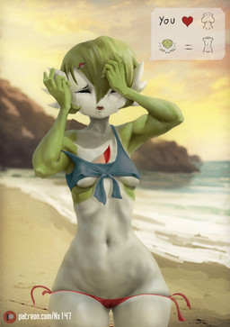 abs anthro athletic biceps bodily_fluids bottomwear breasts clothed clothing crying female green_hair hair nipples open_mouth simple_background small_body small_breasts solo tears teeth text thick_thighs topwear wide_hips nx147 nintendo pokemon gardevoir generation_3_pokemon pokemon_(species) absurd_res english_text hi_res