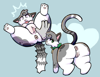 anus butt caught_off_guard chibi collar crotch_breasts disembodied_hand feet female feral genitals ghost_hand lying on_back presenting presenting_hindquarters puffed_tail shocked solo spread_toes spread_vulva spreading standing surprised toes vulva saberbutt domestic_cat felid feline felis mammal