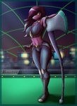 anthro axe bottomwear clothing detailed_background female hair melee_weapon midriff navel pants purple_body purple_hair purple_scales purple_skin scales solo weapon yellow_sclera bomzzzik deltarune undertale_(series) susie_(deltarune) lizard reptile scalie 2022 digital_drawing_(artwork) digital_media_(artwork) full-length_portrait hi_res portrait