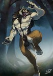 abs absurd_res action_pose animal_genitalia animal_penis anthro armpit_hair balls black_pawpads body_hair brown_body brown_fur canid canine canine_genitalia canine_penis canis claws deaddragonp digitigrade fangs fog forest fur genitals happy_trail hi_res male mammal muscular muscular_anthro muscular_male mythological_canine mythological_creature mythology neck_tuft night nude on_one_leg open_mouth pawpads penis penis_tip plant pose pubes sharp_teeth sheath solo standing tan_body tan_fur teeth tree tuft werecanid werecanine werecreature werewolf white_body white_fur wolf yellow_eyes